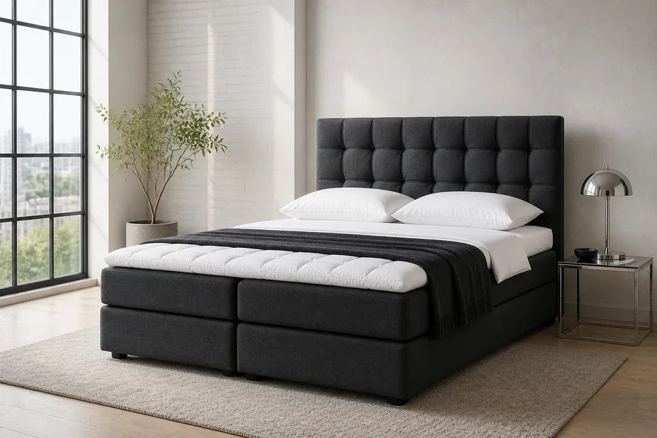 Ron Lion Boxspringbett Berlin in Royal Graphite – helle Studioansicht