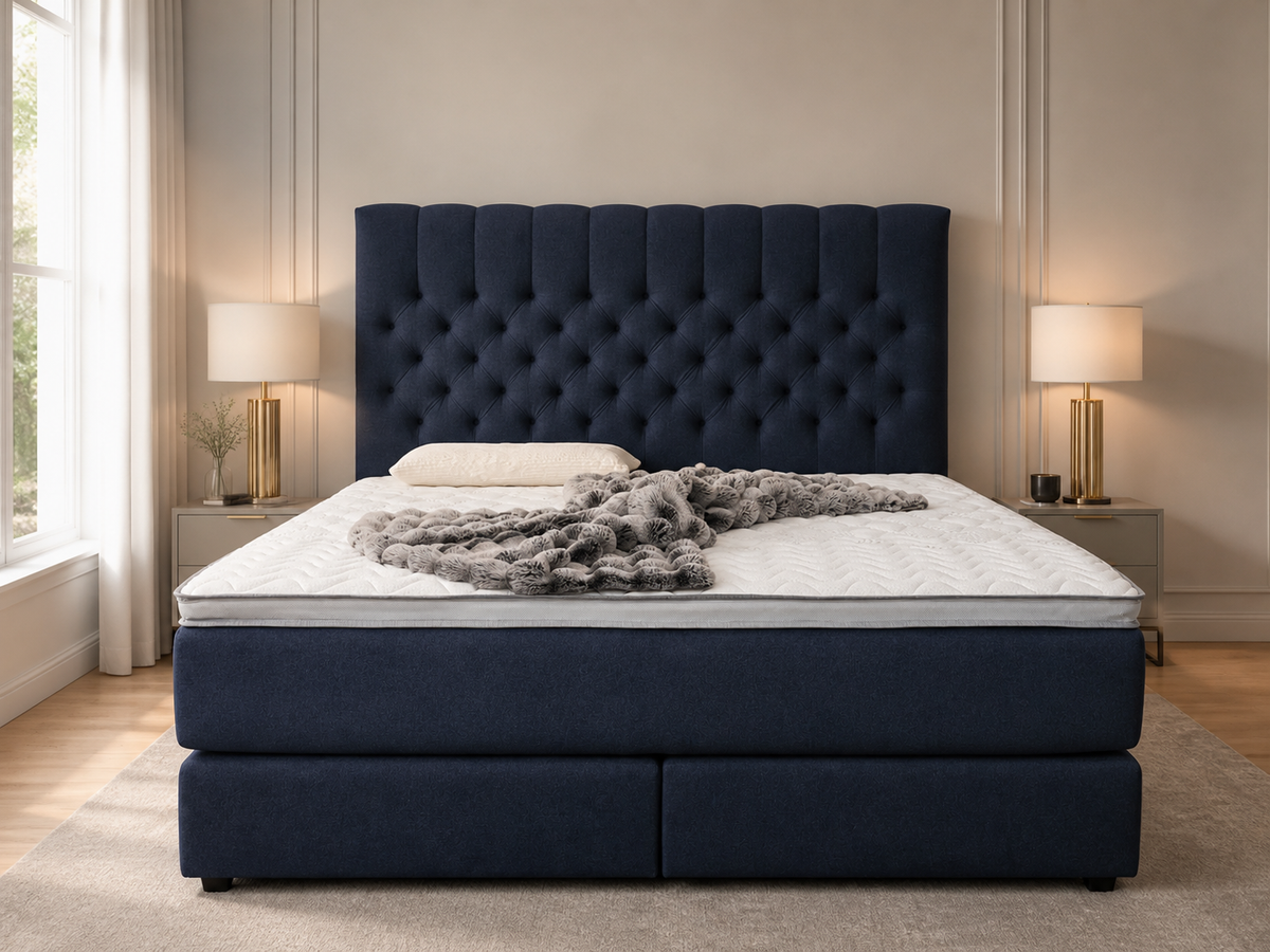 Ron Lion Chesterfield Boxspringbett in Rauchblau