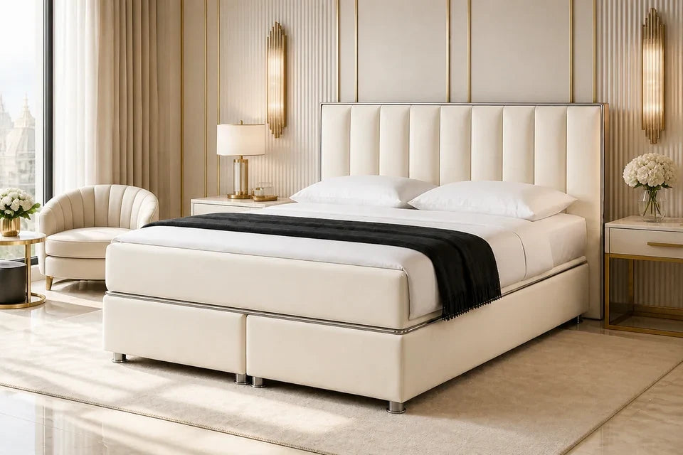 Ron Lion Boxspringbett Monte Carlo VIP in Pearl – helle Studioansicht