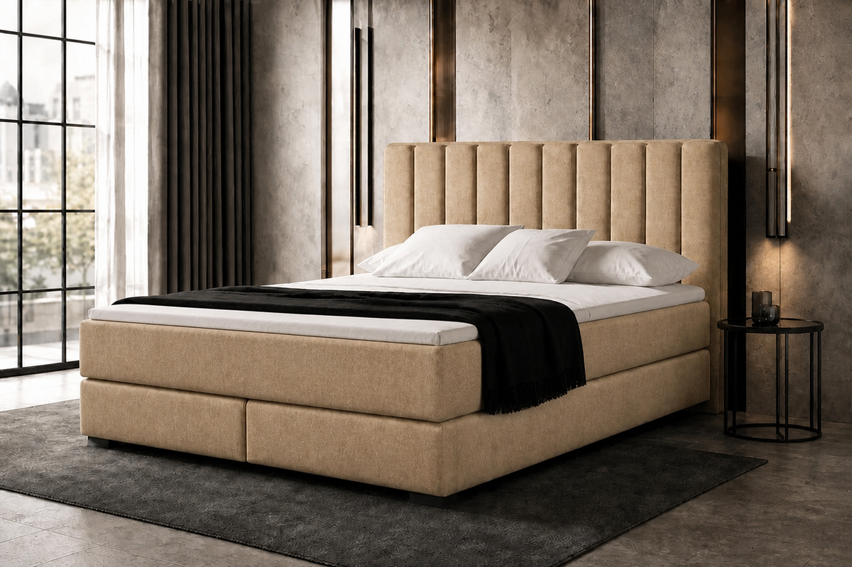 Ron Lion Boxspringbett Portofino in Sand mit dünnem Topper