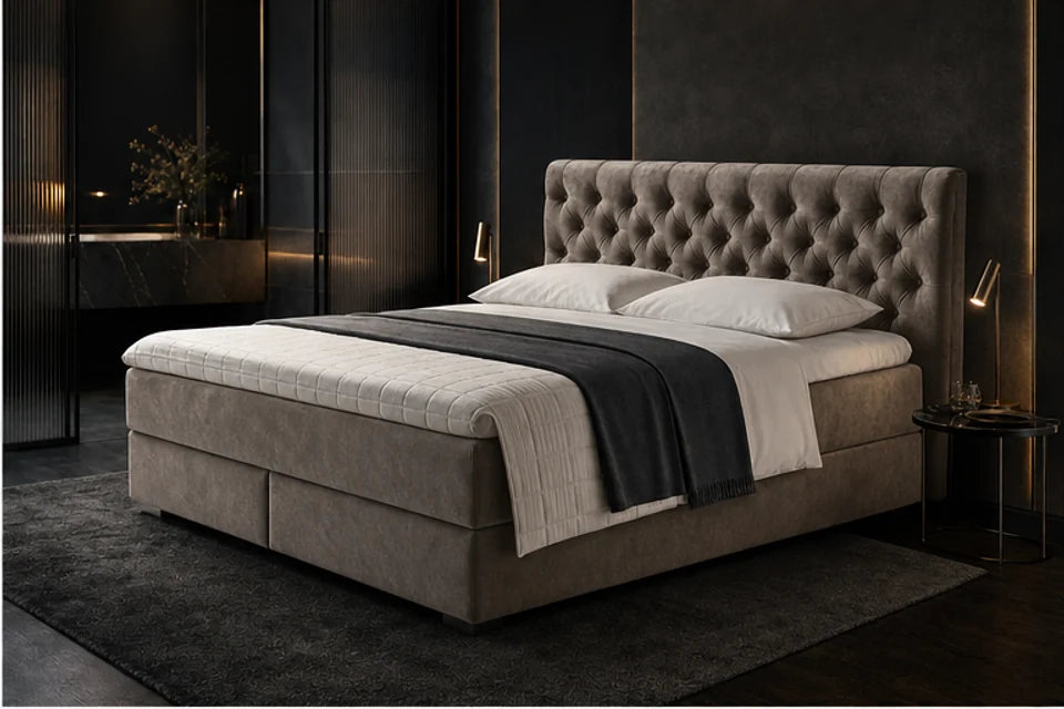 Ron Lion Boxspringbett Chesterfield in Greige
