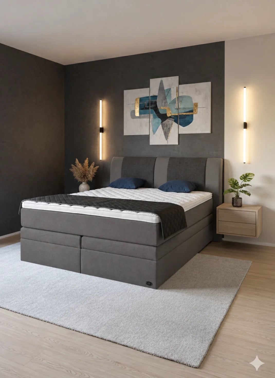Ron Lion Boxspringbett Oxford II Stauraum in Royal Graphite