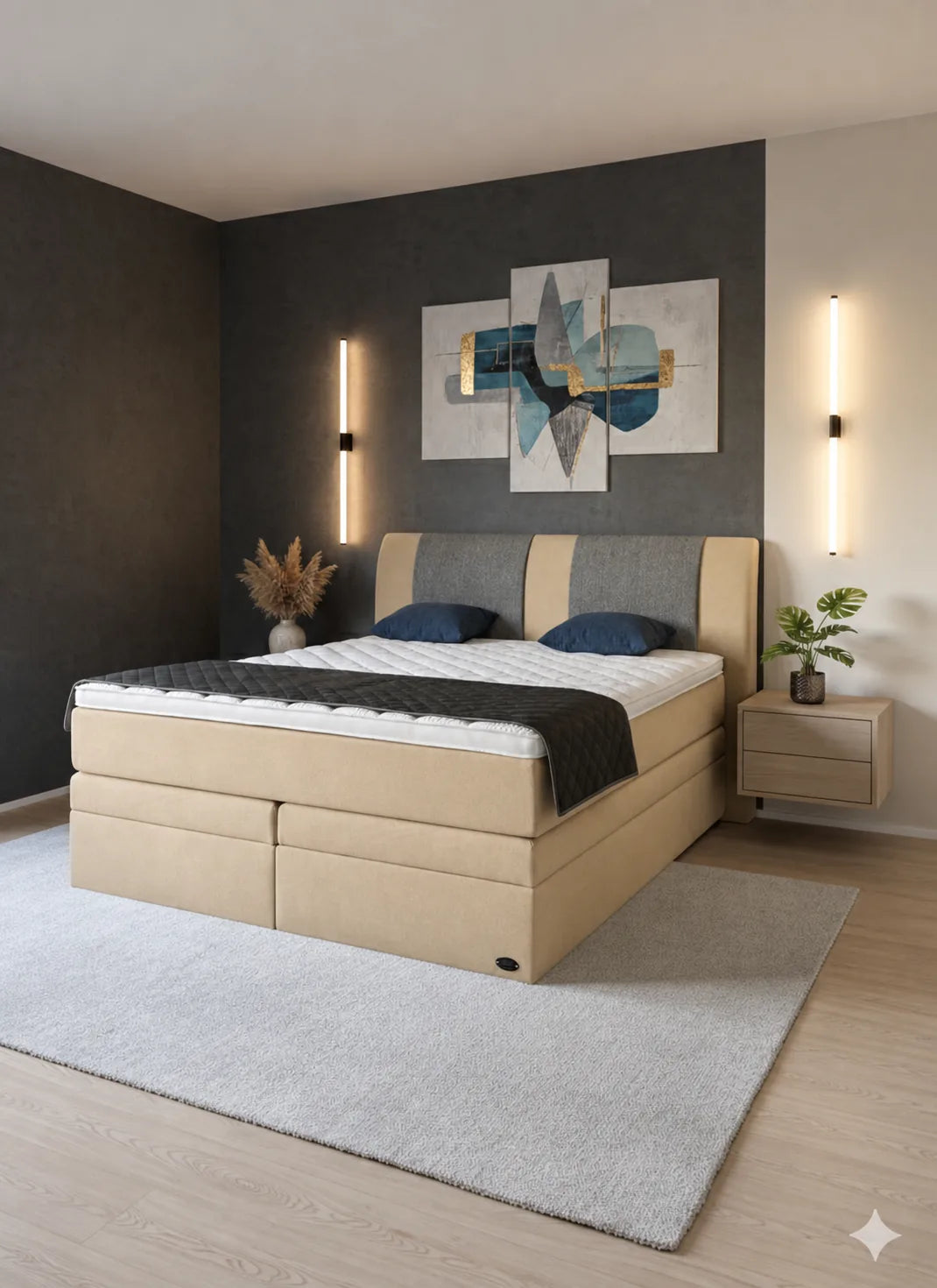 Ron Lion Boxspringbett Oxford I Stauraum in Sand